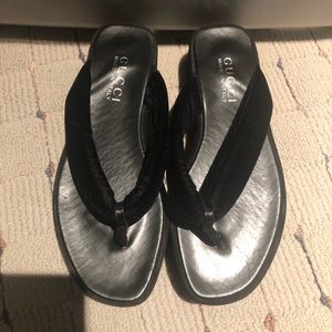 Vintage Gucci Suede/ Velvet Thong Flip Flops